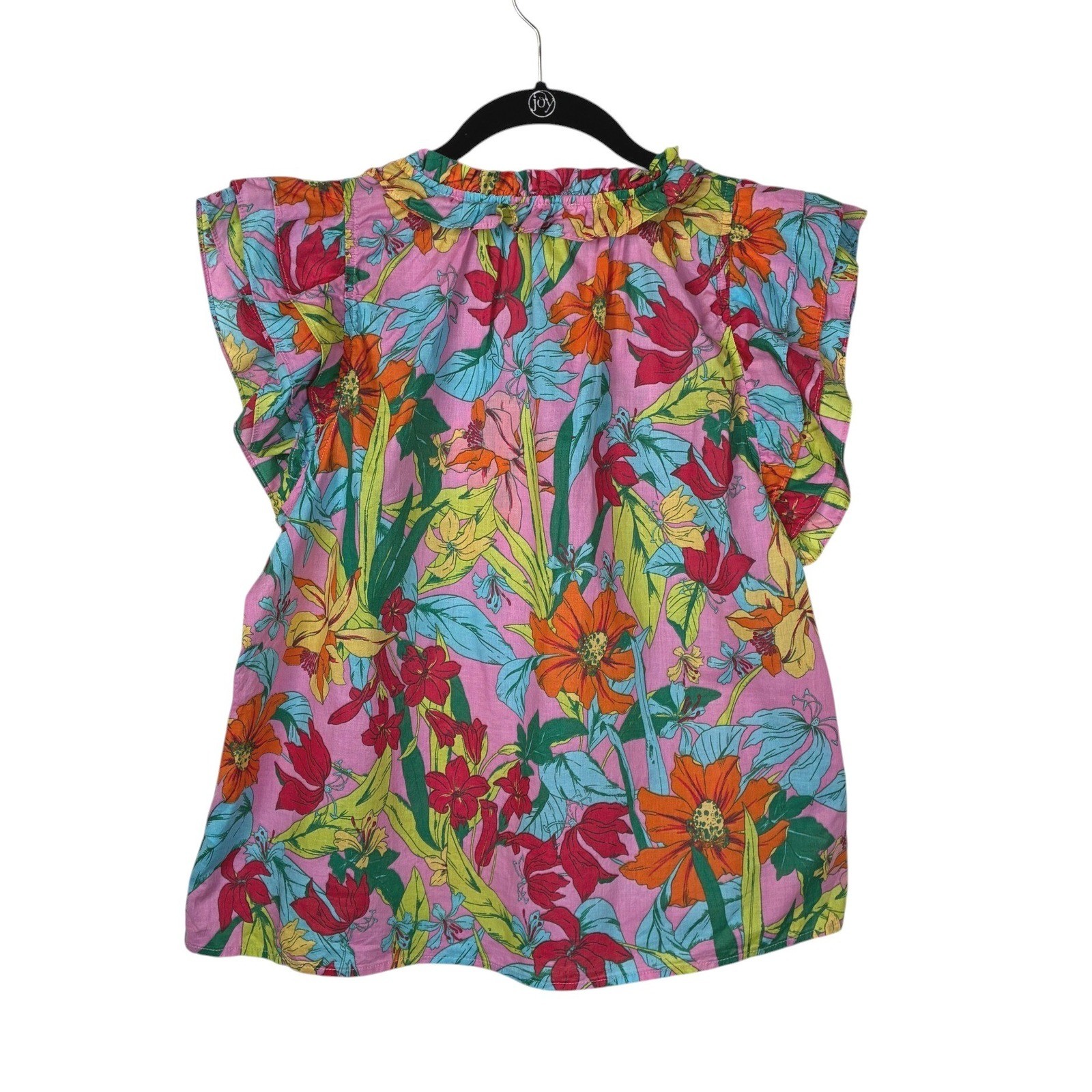 AVARA Womens Flutter Sleeve Floral Ruffle V-Neck Top Size S Resort Vacation