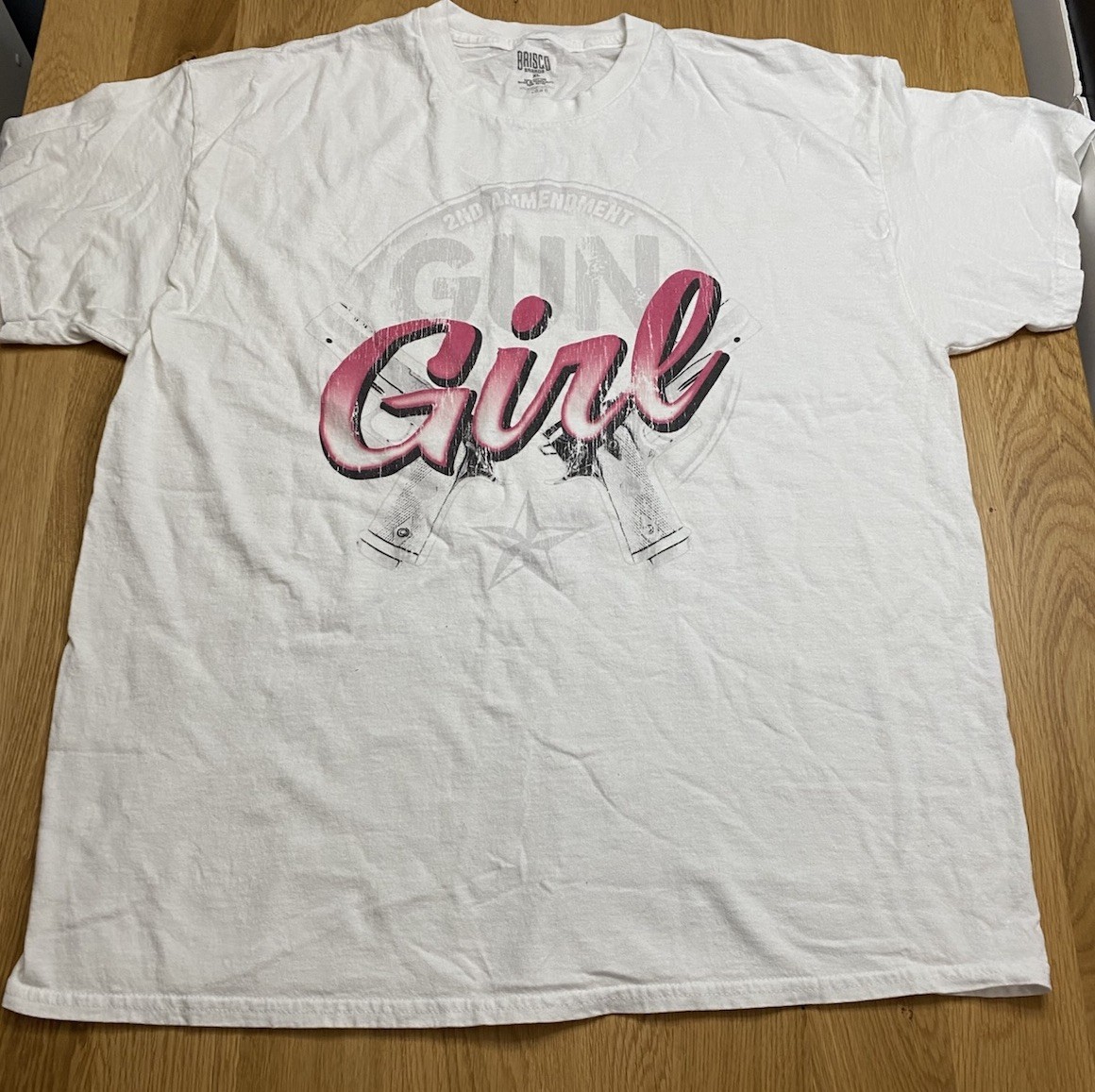 Cute Gun Girl 2nd Amendment Womens Graphic Crewneck T Shirt Tee Size XL Brisco