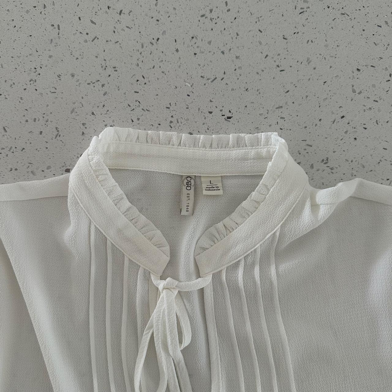Cato White Boho Cottagecore Lace Bishop Sleeve Tie Neck Blouse Top Large