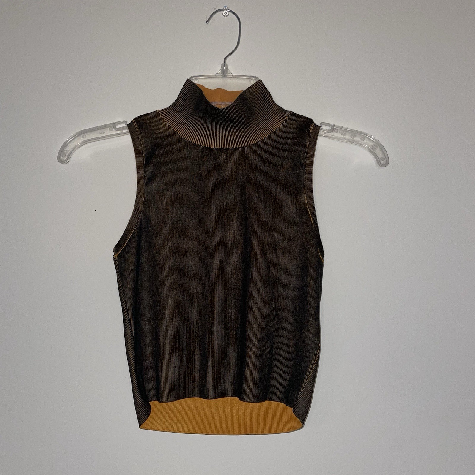 Zara Turtleneck Sleeveless Crop Top Deep Green And Mustard Women’s XS Tank NWT
