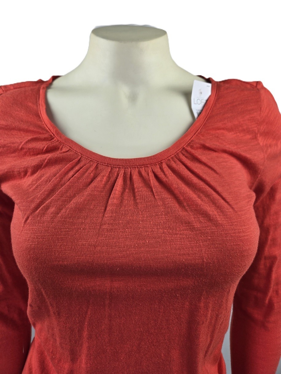 NWT Ann Taylor LOFT Orange shirred long sleeve women’s Top T-Shirt XS, M, L
