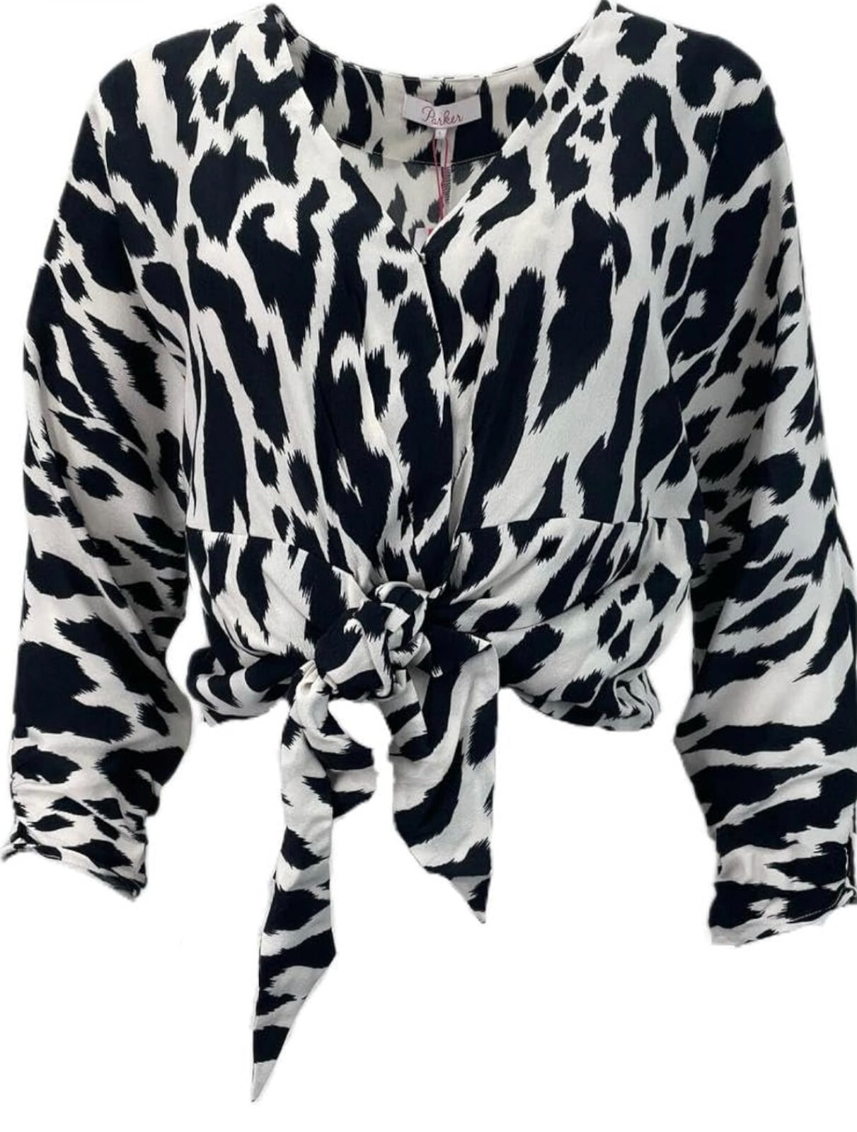 PARKER Silky Animal Print Bow Tie Blouse sz M