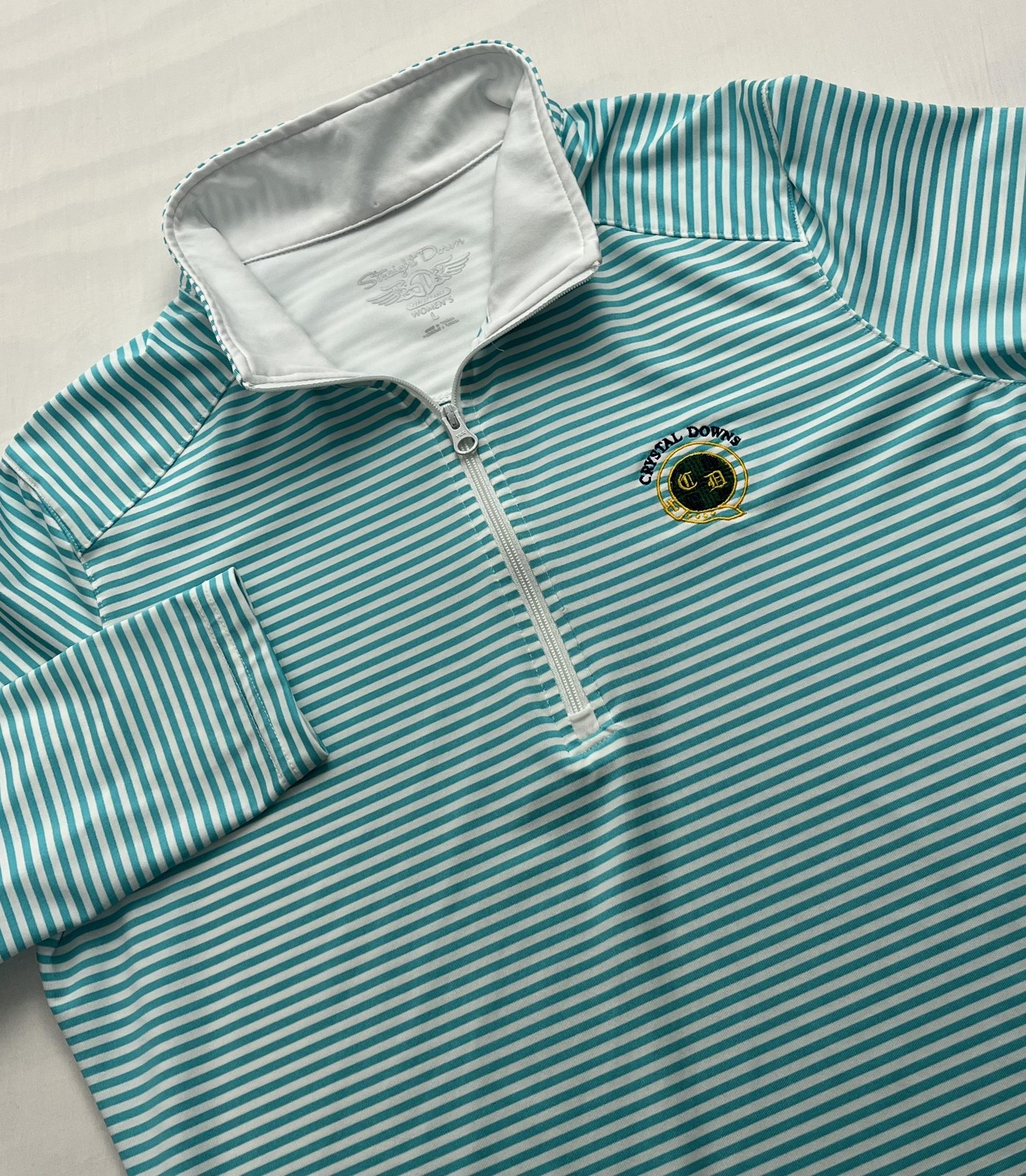 Straight Down Pullover Womens Large 1/4 Zip Striped Performance Crystal Downs