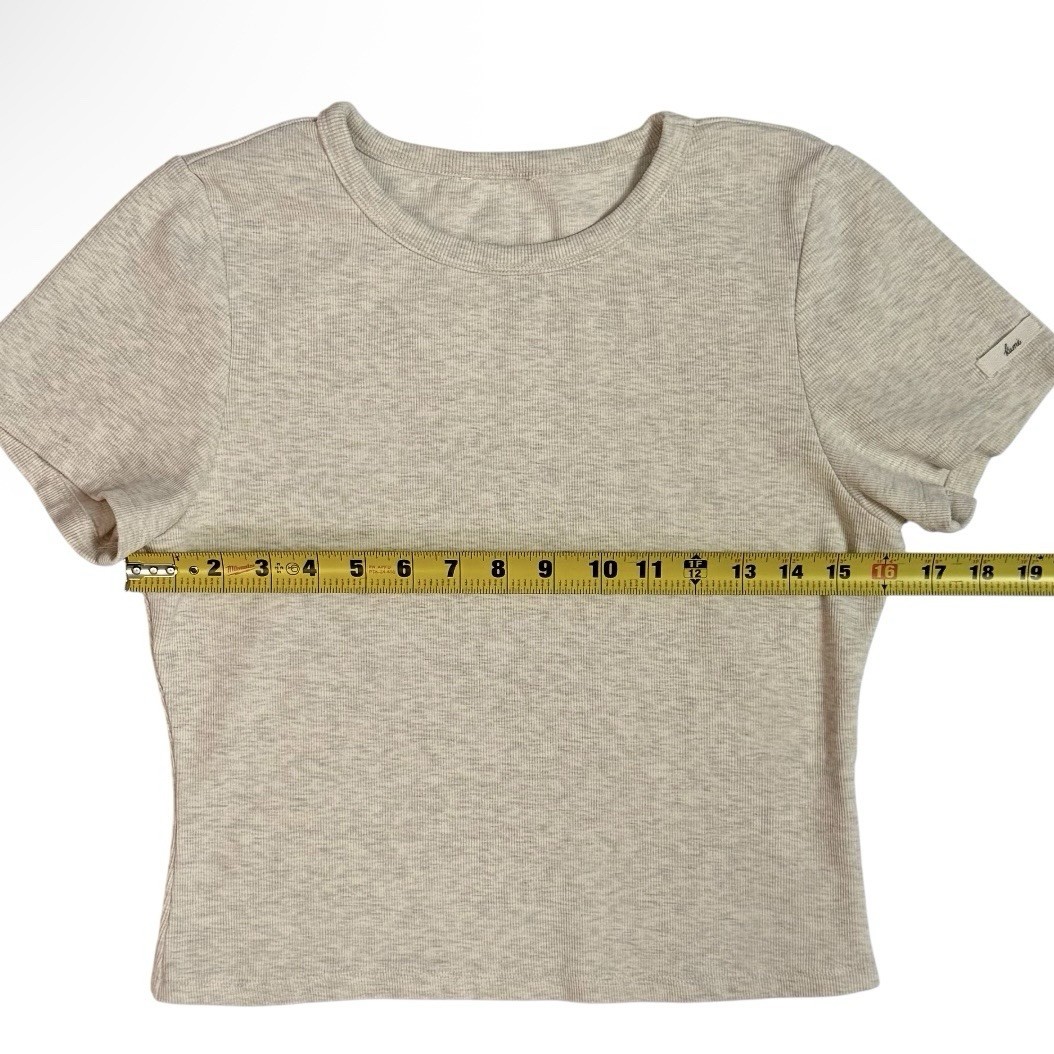 KUME Ribbed Short Sleeve T-Shirt Women’s Beige Cotton Stretch Korea Size S