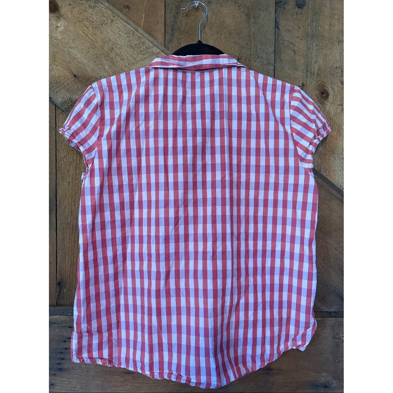 LOFT Pink and White Gingham Button-Down Shirt