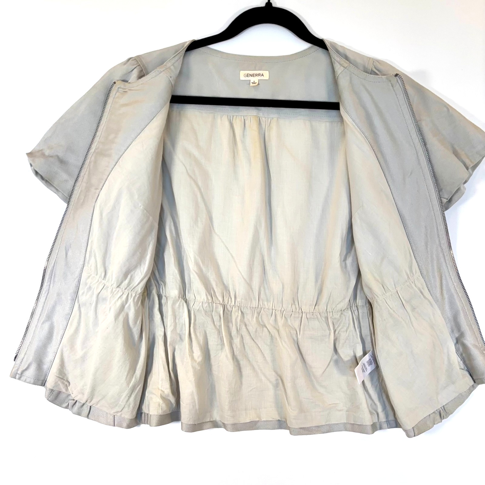 Vintage Generra Zip Front Peplum Jacket Sage Green Short Sleeve Top Womens 4