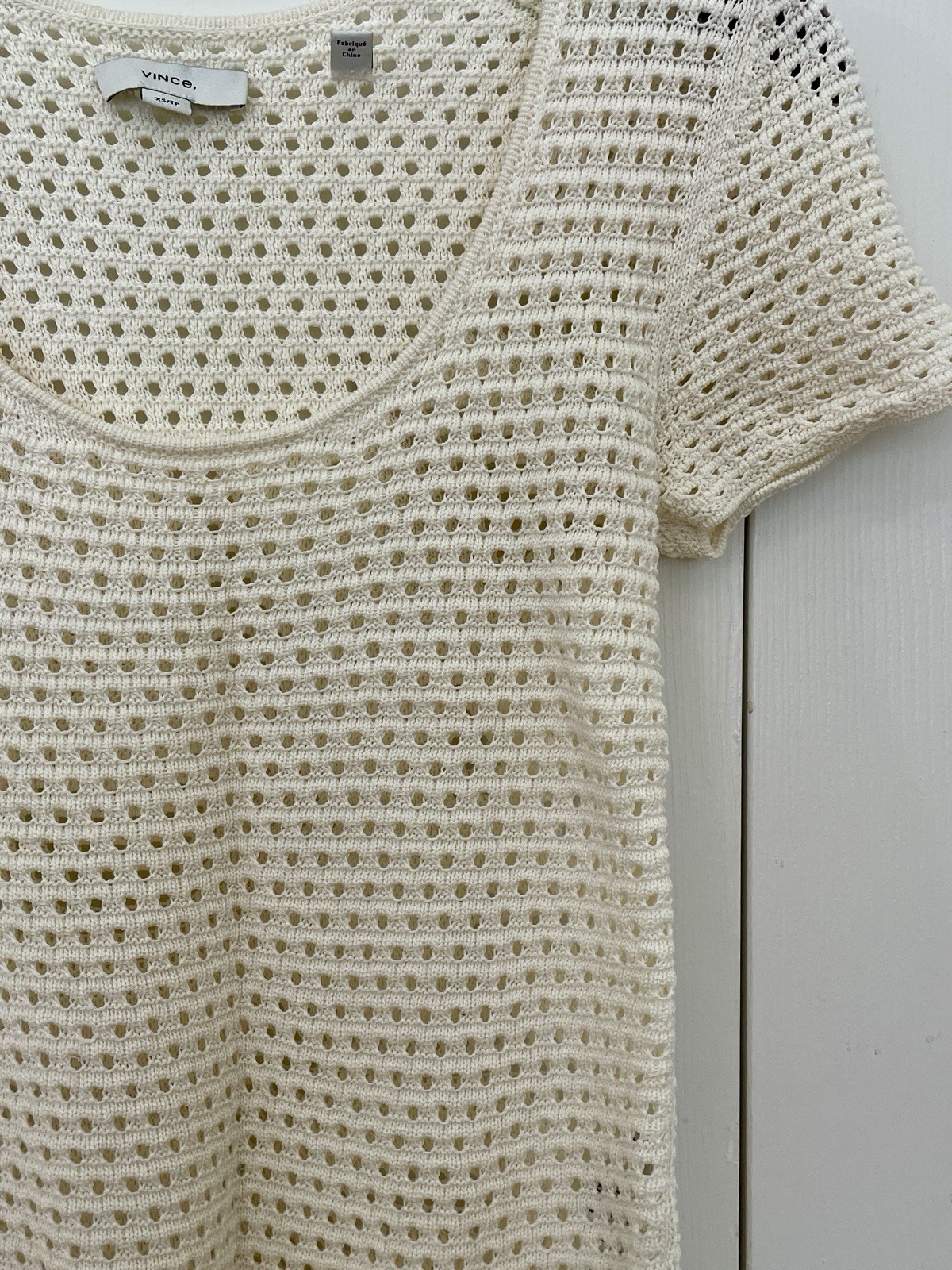 Vince Knit Woven Scoop Neck Short Sleeve Cream Top, Sz. XS