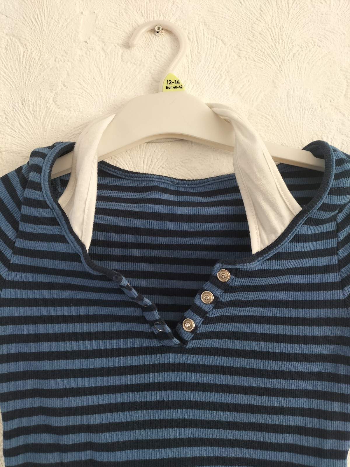 Cider Blue Cropped Top T-shirt Polo Halter Layer Striped Button Short Size S