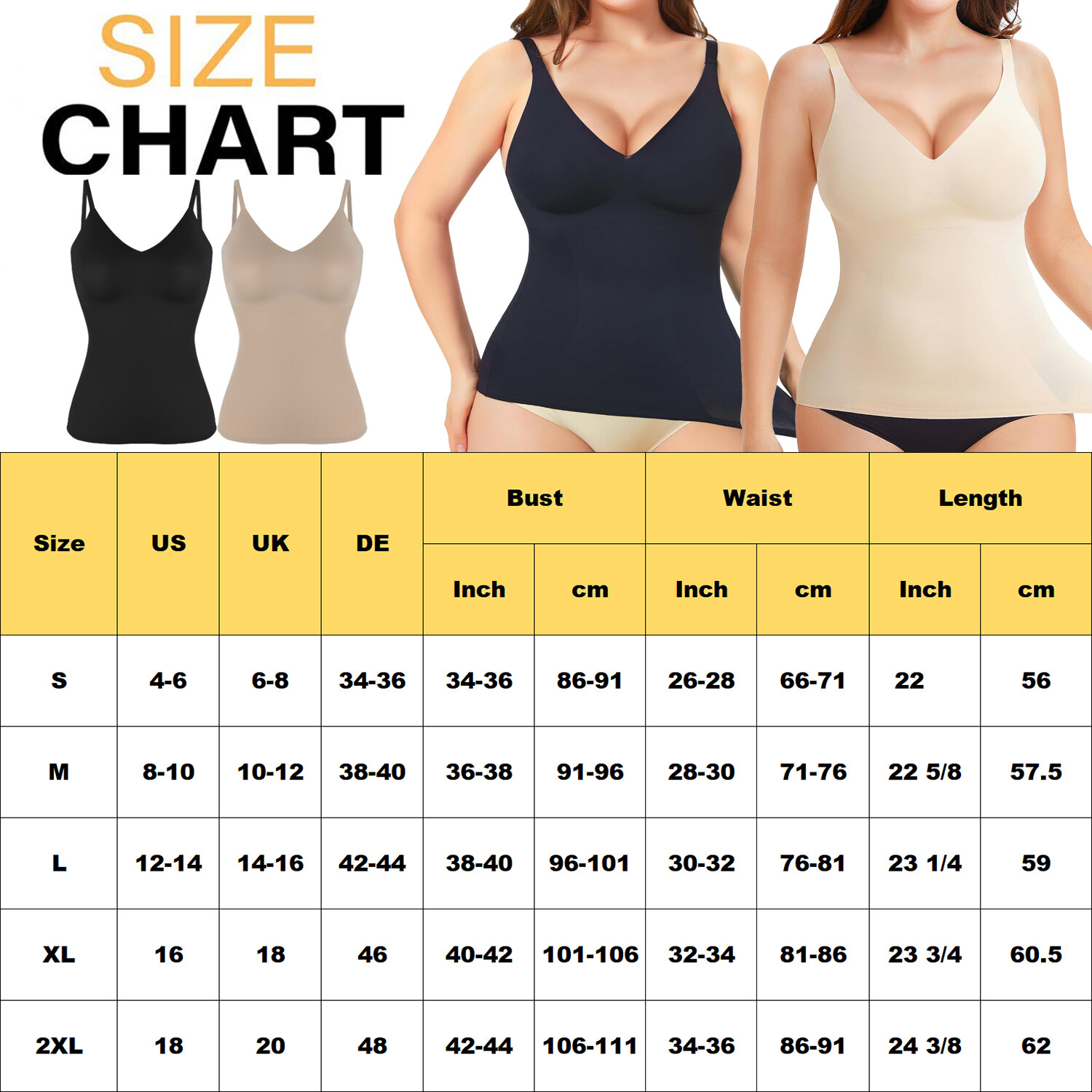 Women Tummy Control Shapewear Seamless Body Shaper Workout V-Neck Camisole Tops