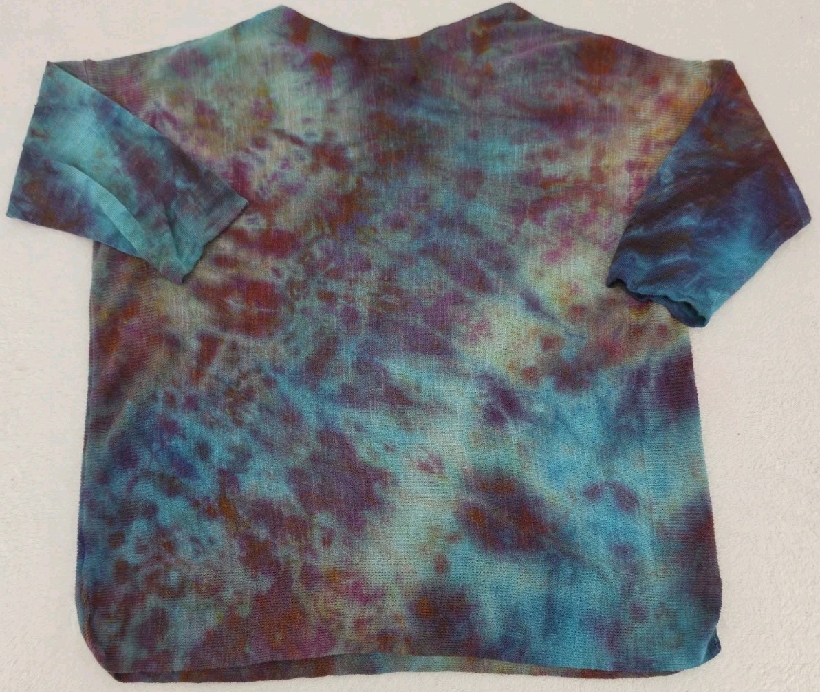J Jill Women’s Size Medium Linen Blend Blouse Ice Tie Dyed Upcycled BOHO Custom