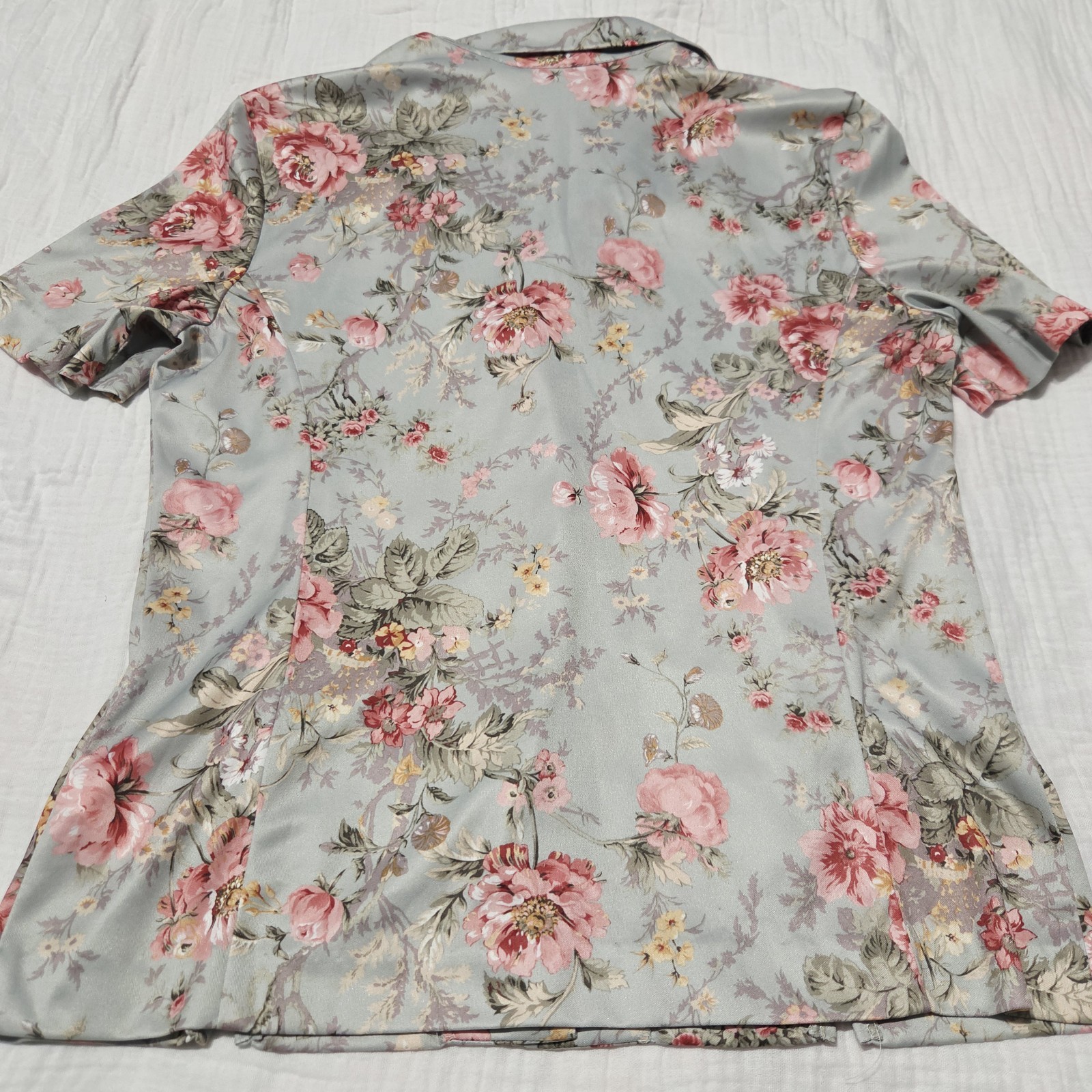Haband Petite Small Floral Button Up Shirt Short Sleeve Grandma Core Slit Hem