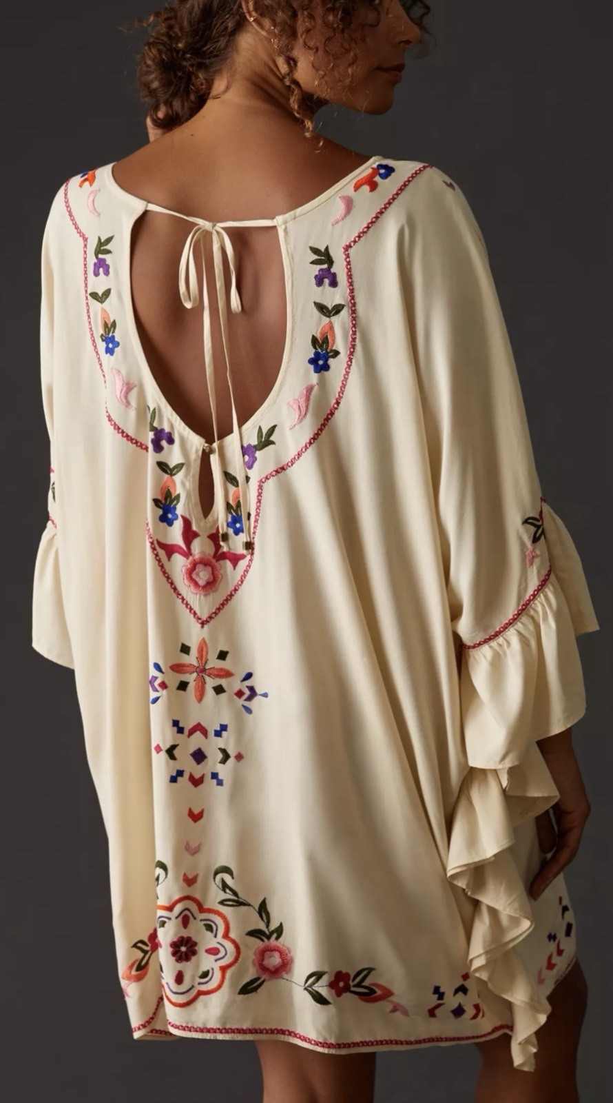 Anthropologie Ruffle Embroidered Cover Up Boho Beach Festival Sz Large/XL Petite