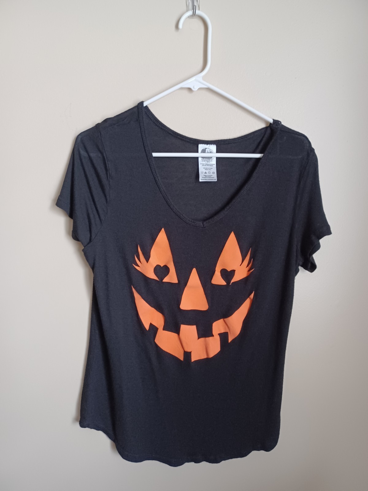 Women’s Size XL Pumpkin Face With Eyelashes Spirit Halloween Black T-Shirt
