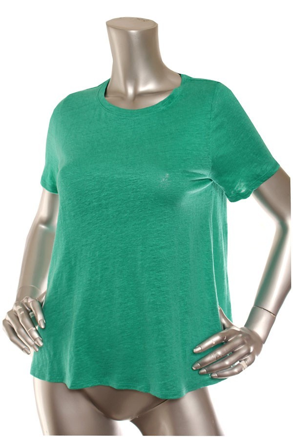 NEW Eileen Fisher Organic Linen Jersey Crew Neck Tee Easy Fit Top Green