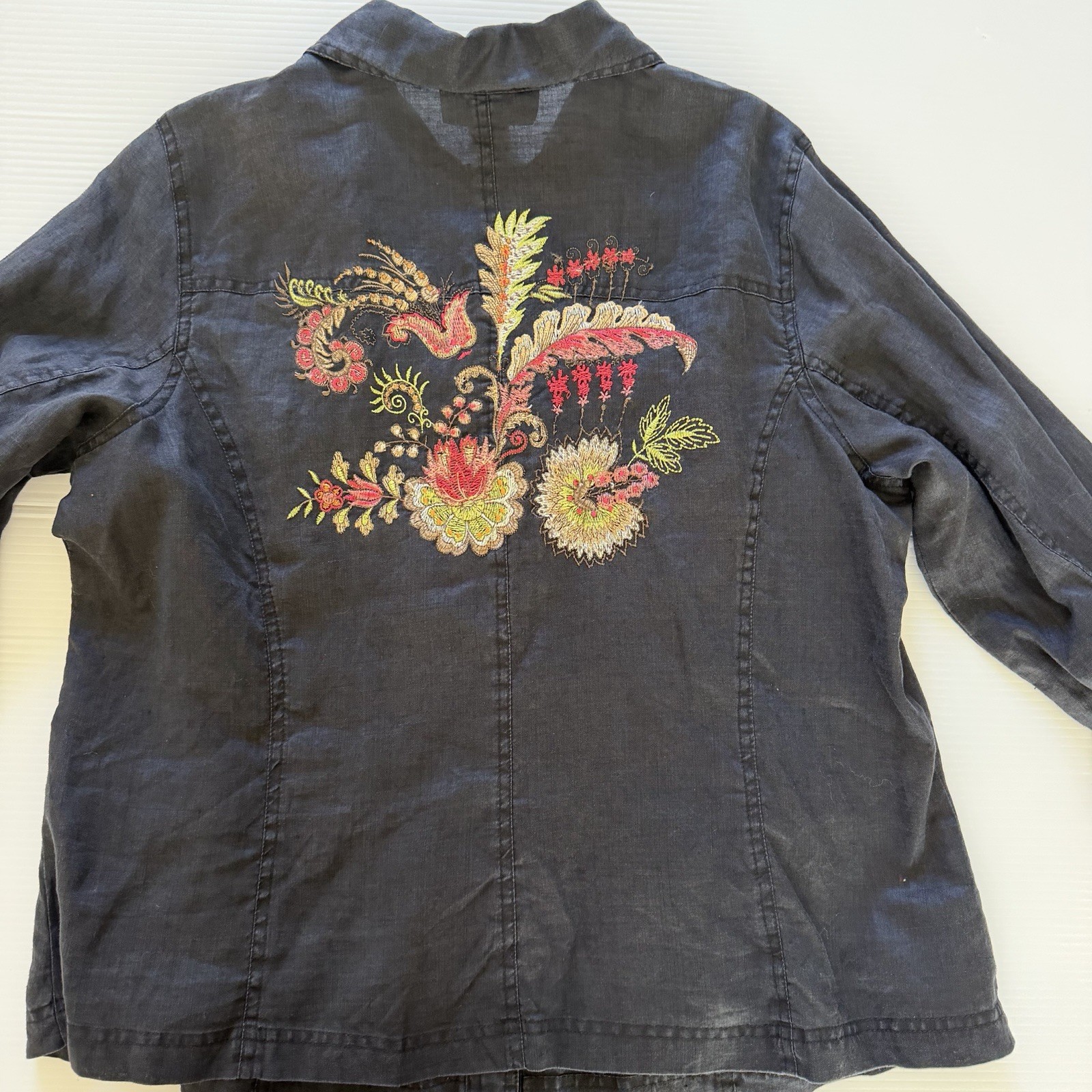 VTG Boho Shacket Breathable Ramie EMBROIDERED SHIRT JACKET Womens Plus 1X