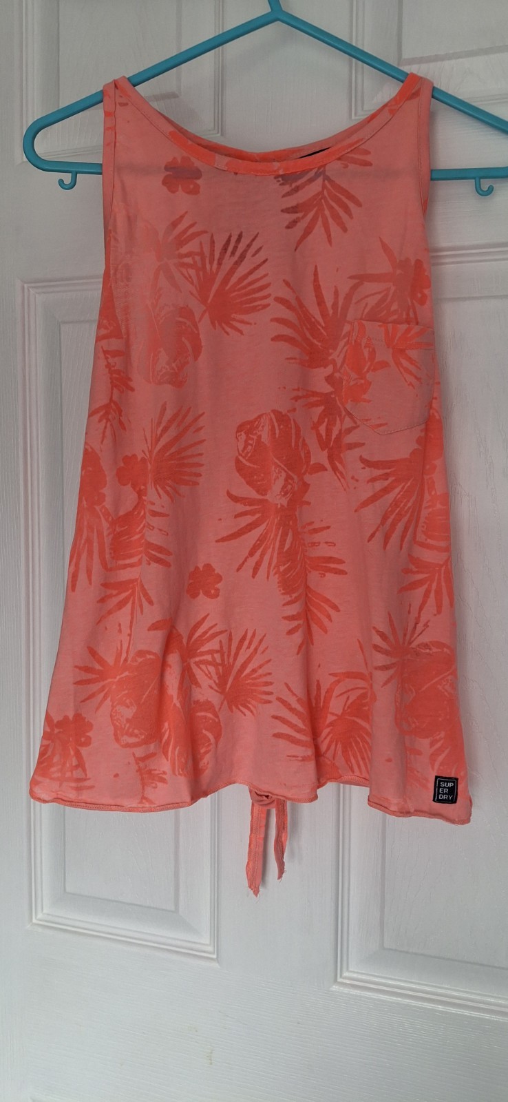 Superdry Women’s Tropical Burnout Vest Top Coral Palm Print Tank G60207XQ Size12