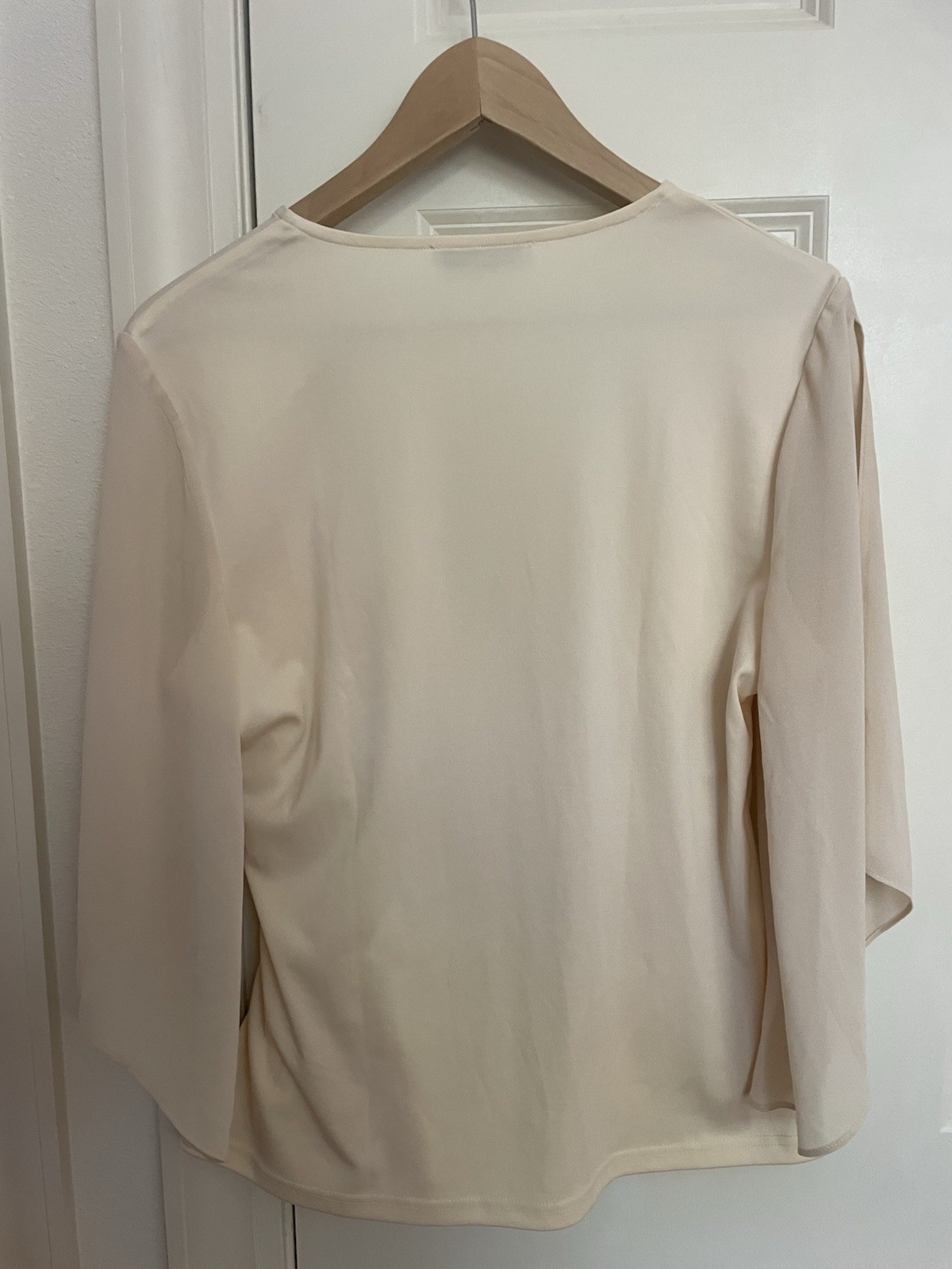 GRACE KARIN Vanilla Faux Wrap Blouse with Chiffon Split Sleeves Sz L Ivory Cream