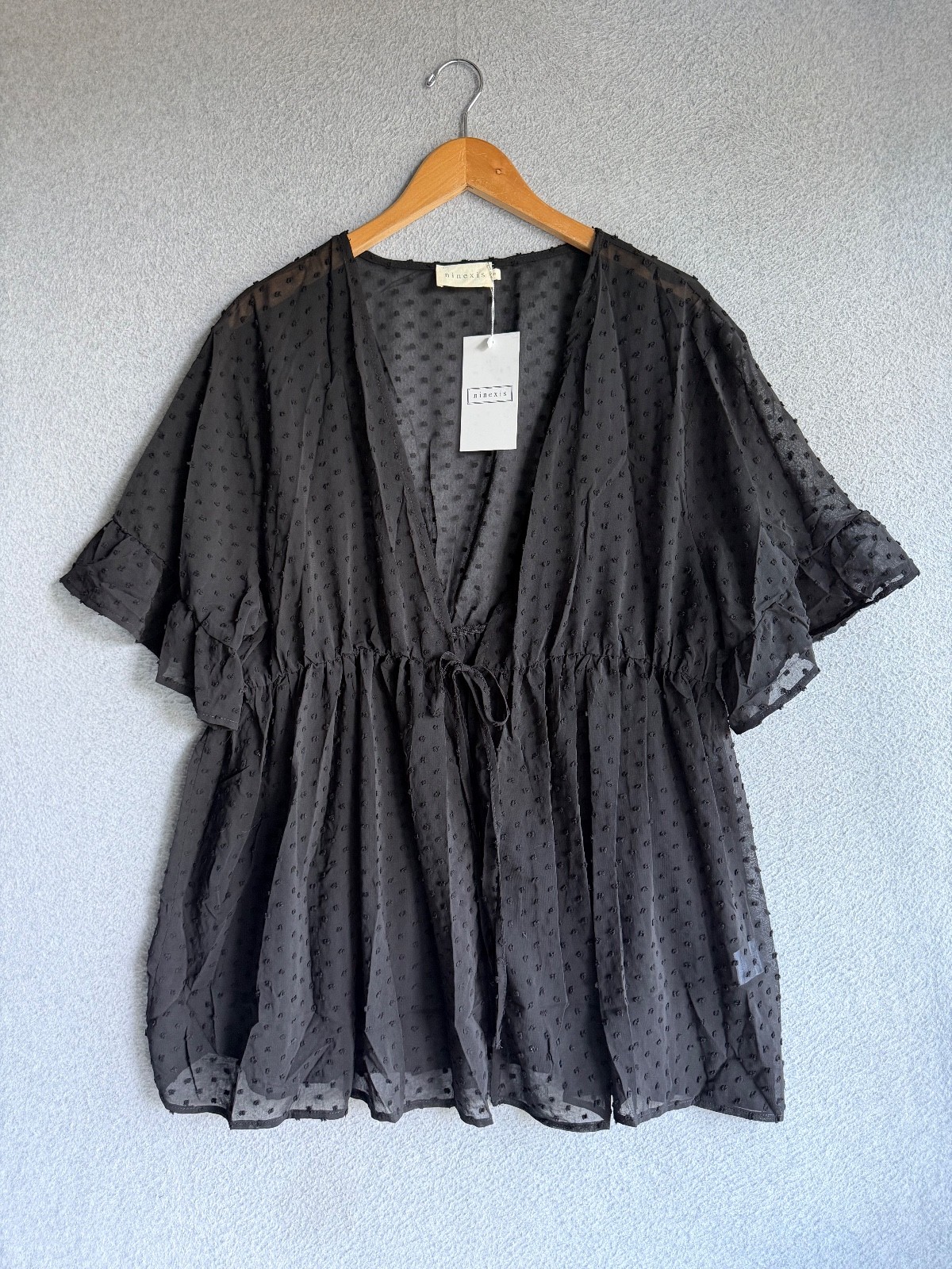 Ninexis Babydoll Women Plus 3X Black Kimono Sheer Swiss Dot Whimsy Goth NWT