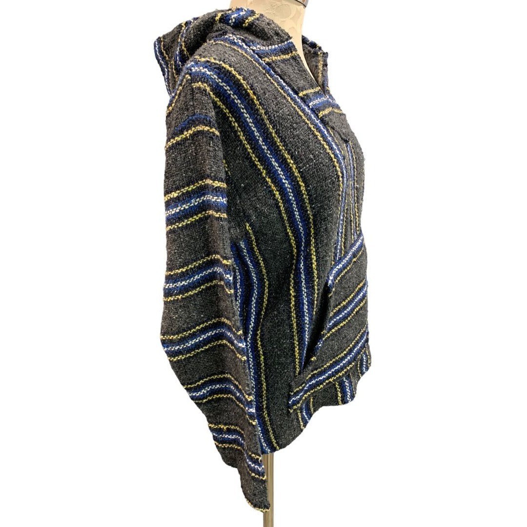 Small Unbranded Women’s Baja Shirt Dark Gray Blue Yellow Pullover