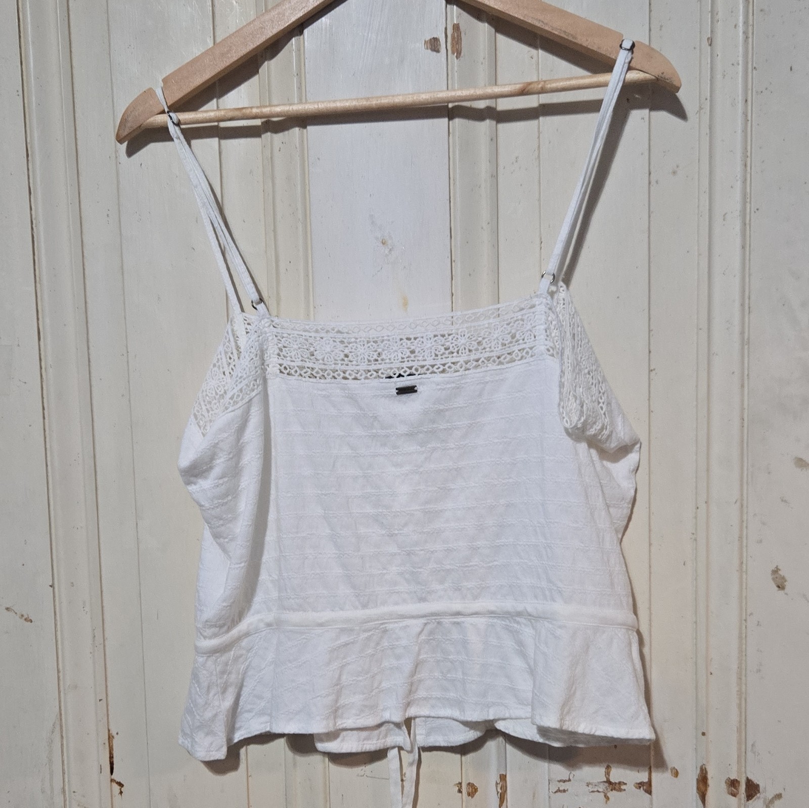 O’Neill Womens White Boho Crochet Lace Trim Button Front Cami Tank L