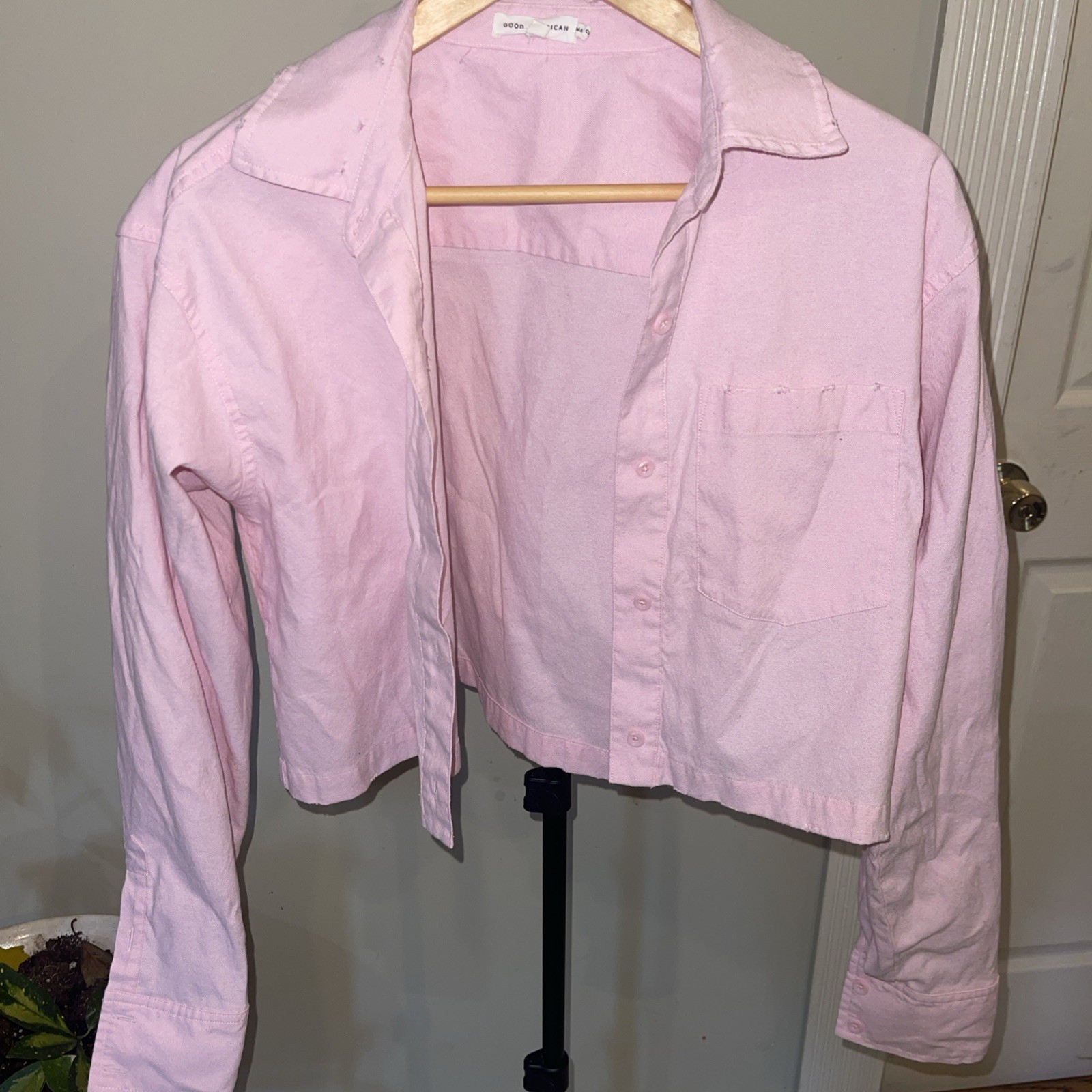 NWT Good American White Oxford Cropped Cotton Shirt Size 1