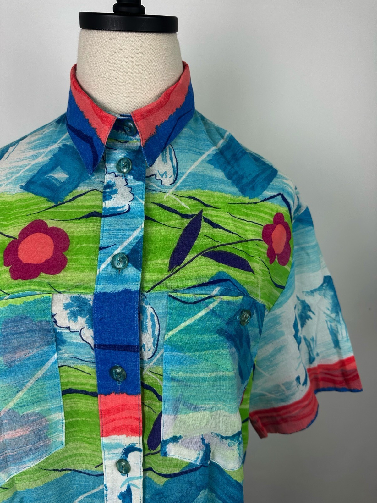 Vintage Hawaiian Shirt Womens S / M Sheer Beach Ocean Tropical Floral Aloha 90s