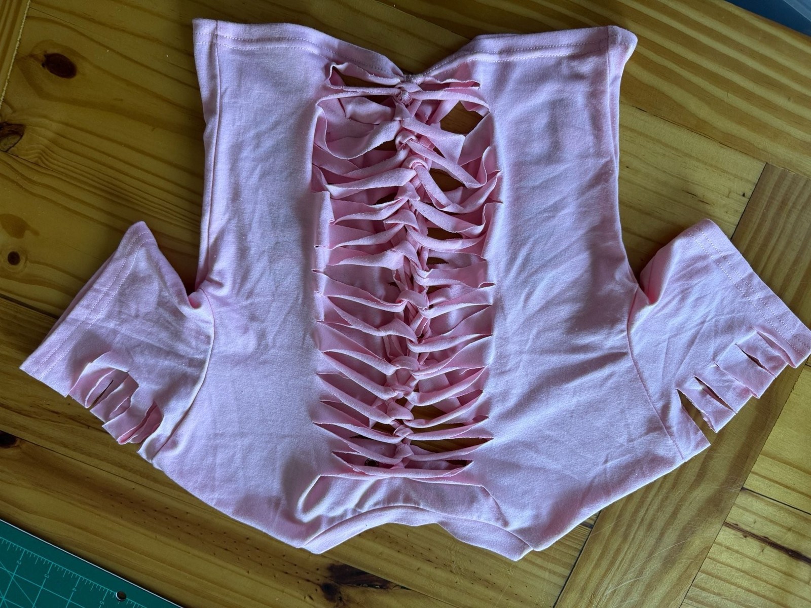 Customized Pink Distressed Grunge Style Cut-Out Crop Top with Gummy Bear Charms
