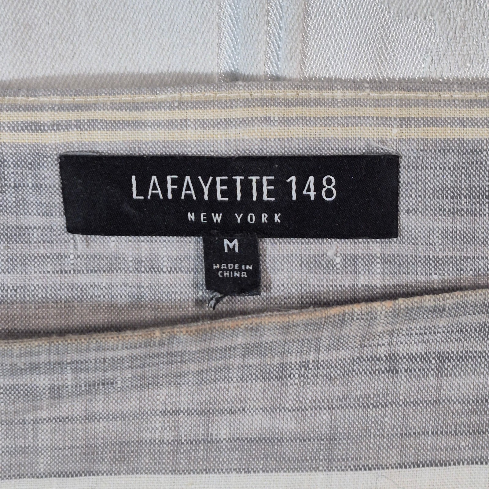 Lafayette 148 New York Harper Linen Striped Top with Metallic Accent MEDIUM