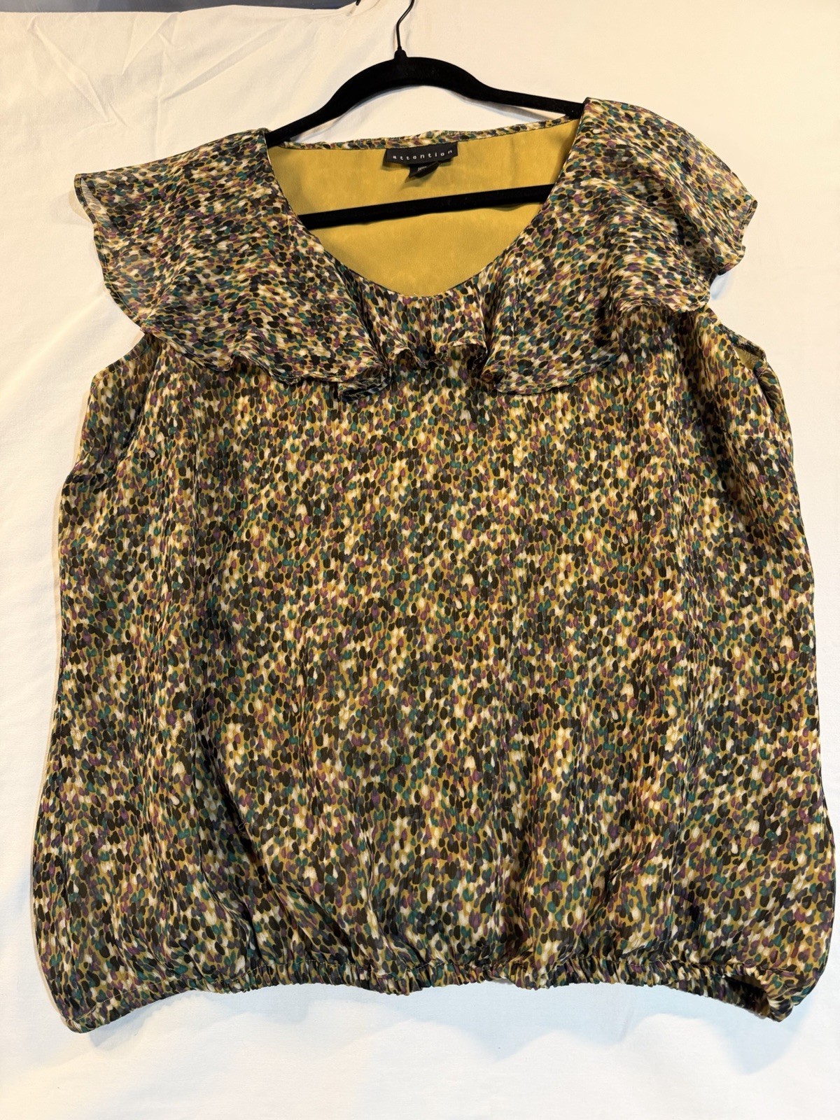 Attention Womens XL Blouse Top Ruffle Cap Sleeve Animal Print Multicolor Chiffon