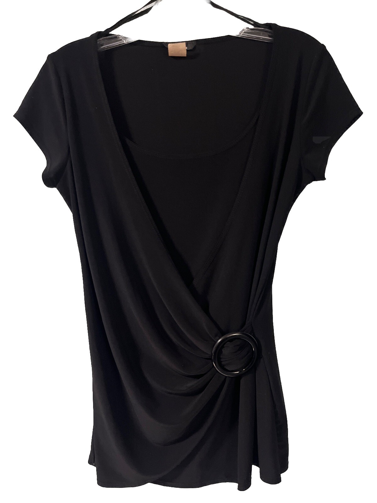 Dynamite Women’s Size M Black Career Wrap Blouse Short Sleeve Scoop Neck