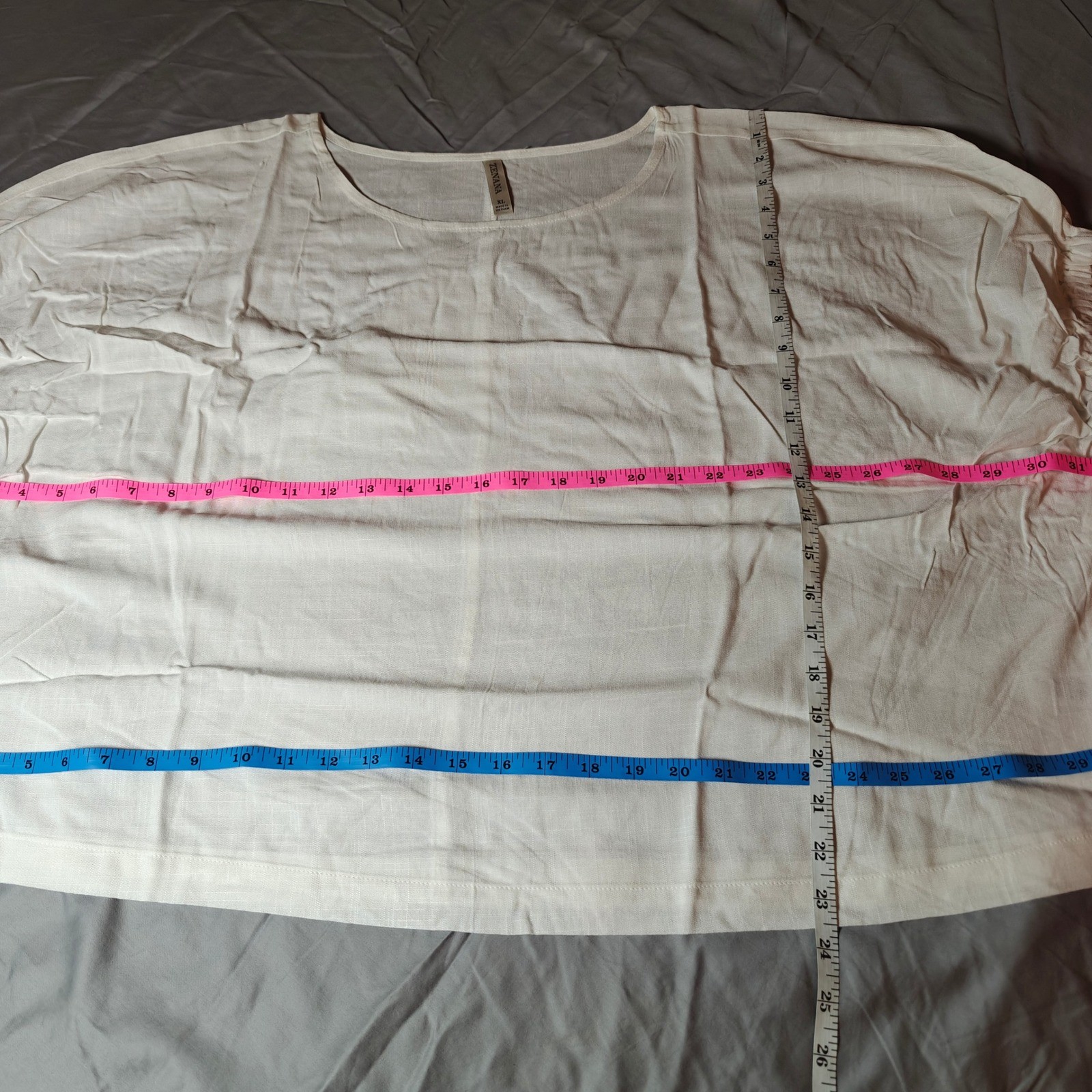 Zenana Woven Oversized Boxy Top Off White Ruched Dolman Sleeve Blouse XL