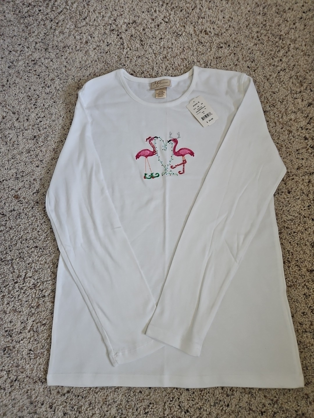 Vtg NWT M&C Sportswear Embroidered Flamingos Christmas Long Sleeve Shirt Sz XL