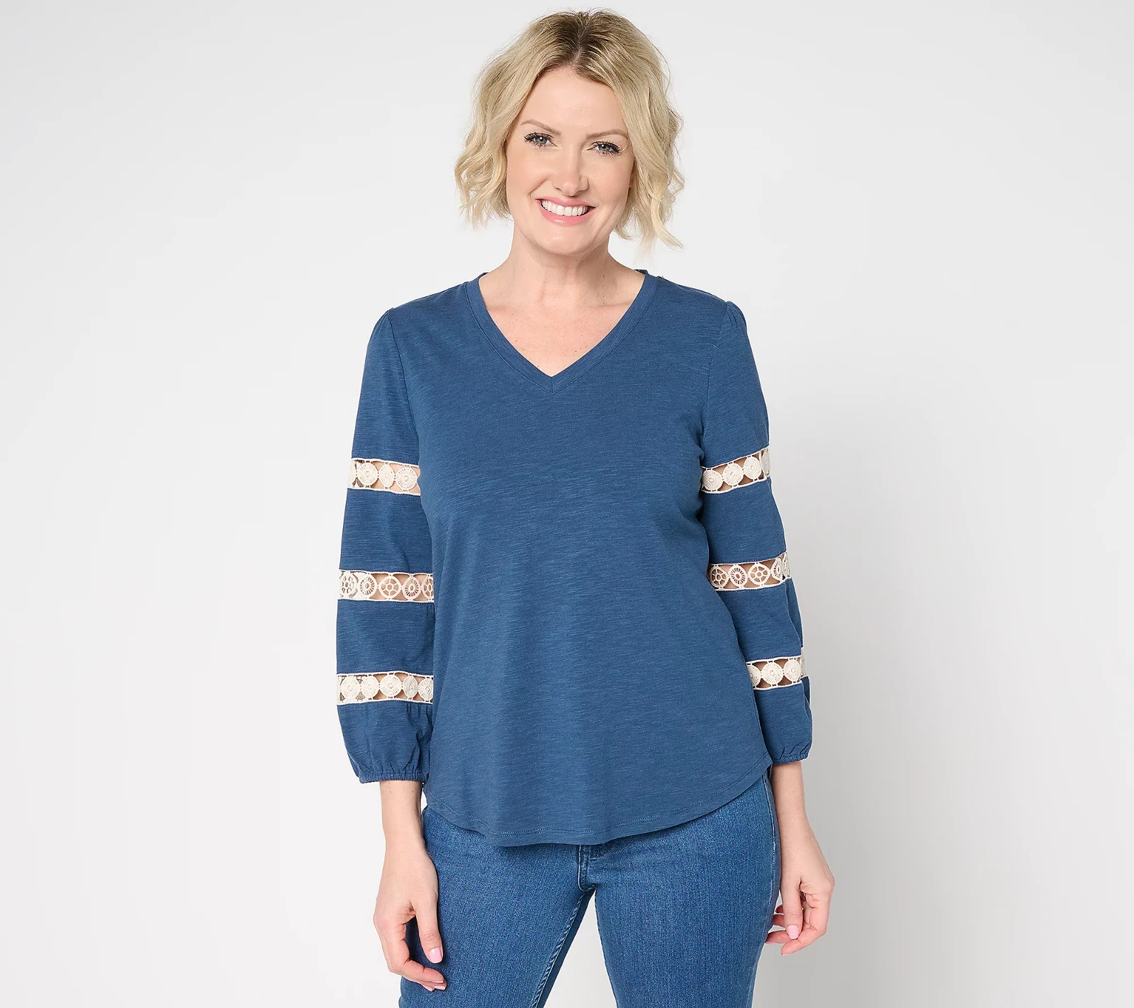 BG3251 Belle by Kim Gravel Safari and Away Slub Knit Open Trim Top Size XXS
