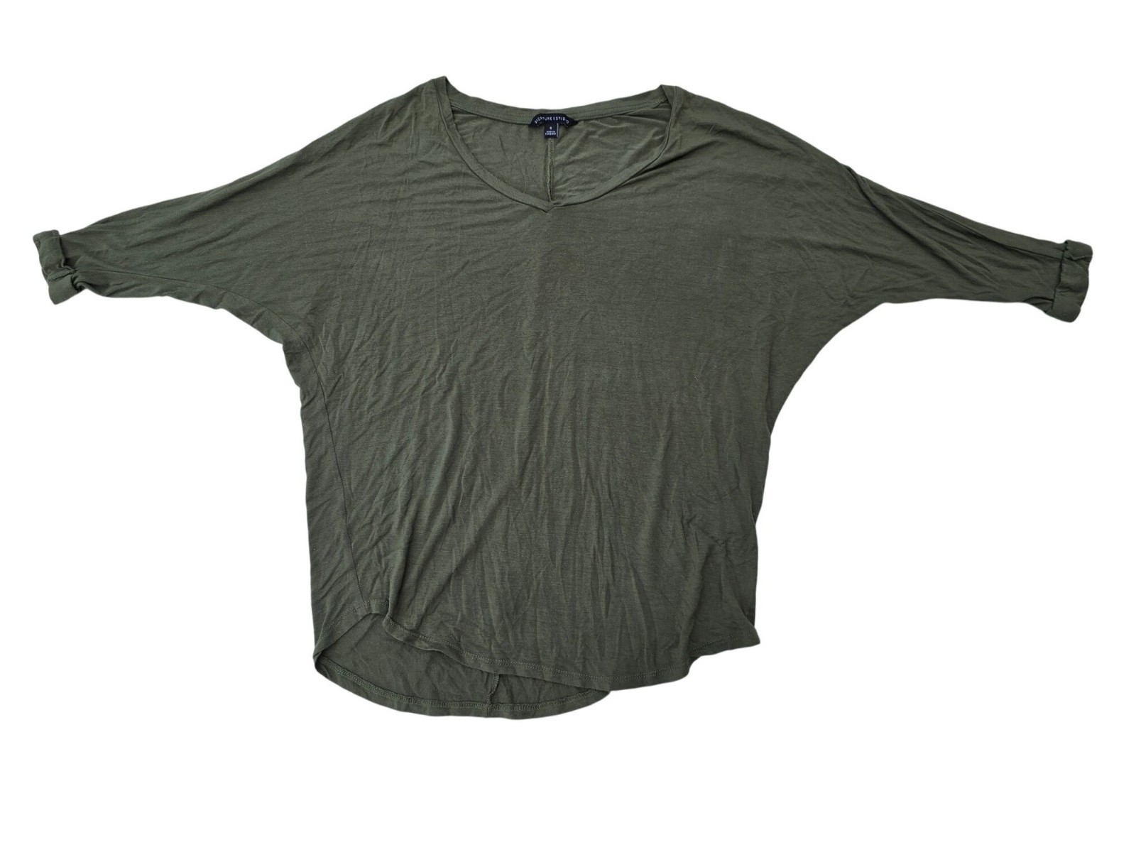 Signature Studio Women’s V-Neck Oversized Dolman Top Olive Green Lightweight S