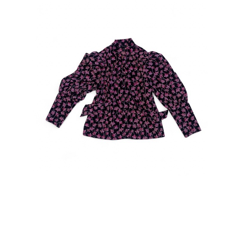 WHO WHAT WEAR Pink Floral Puff Sleeve Blouse Sz L