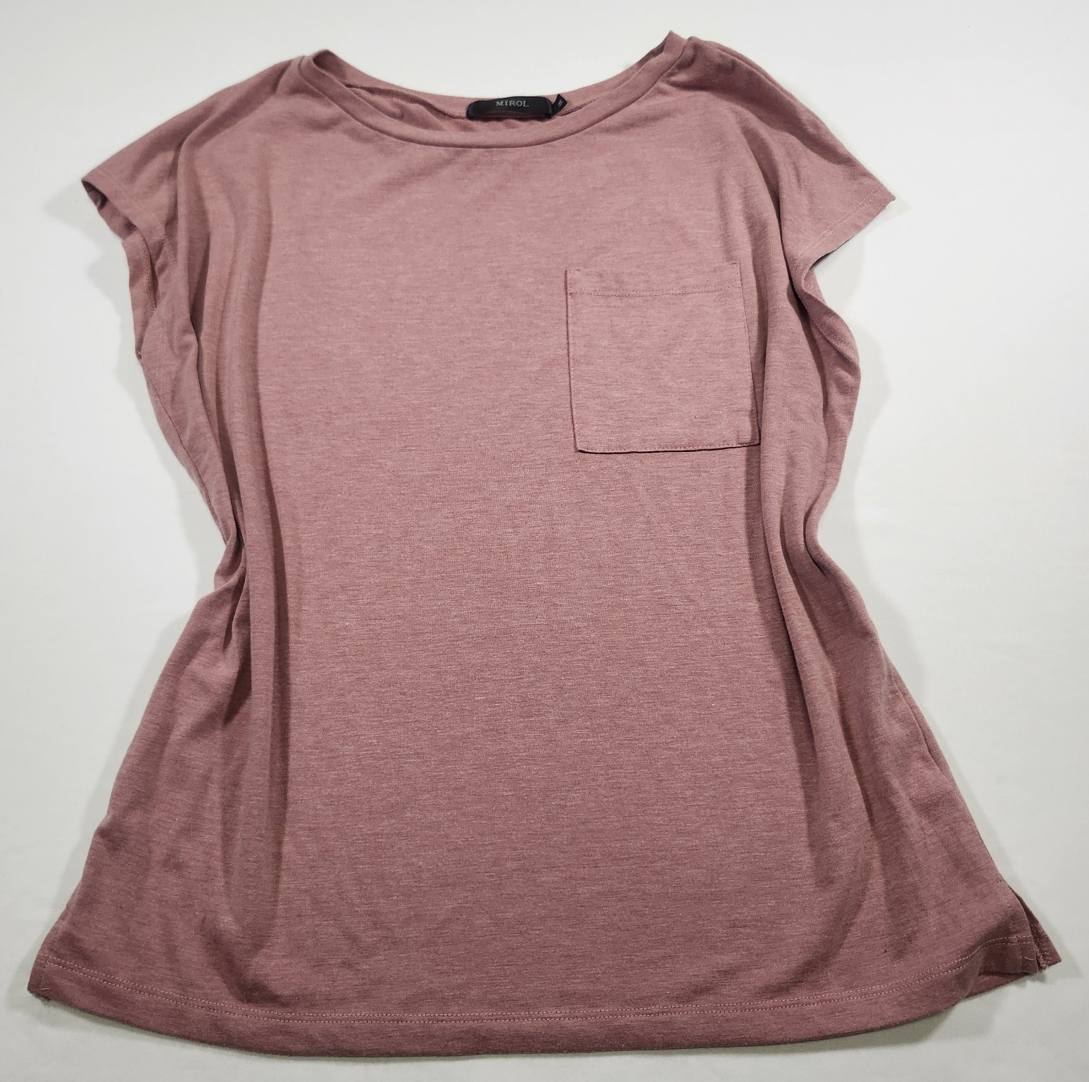 MIROL Women Solid Knit Round Neck Short Sleeve Pocket Stretch T-Shirt Medium
