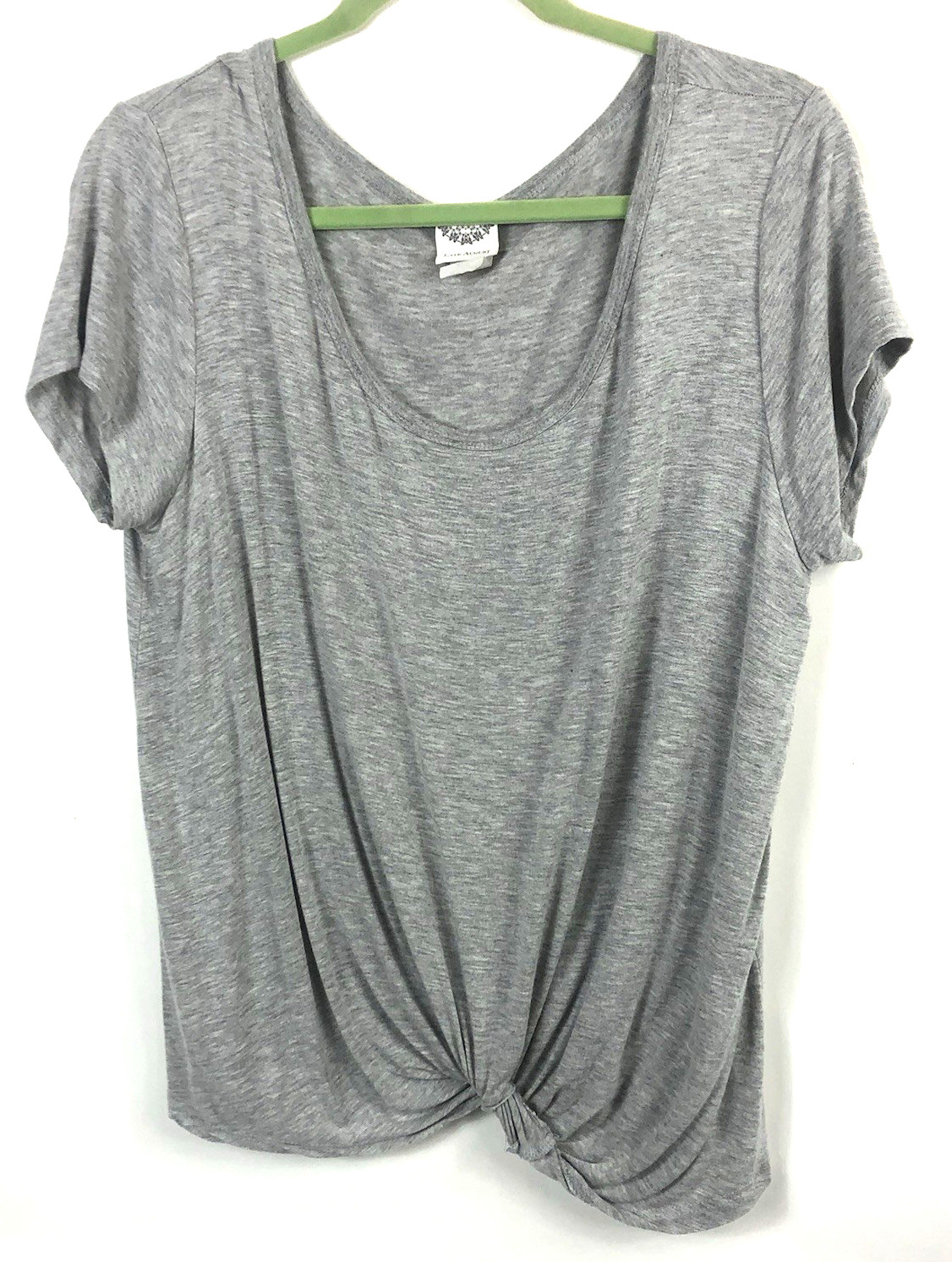 Late August Women’s Scoop Neck Solid Gray Short Casual Sleeve Twist Bottom Sz L