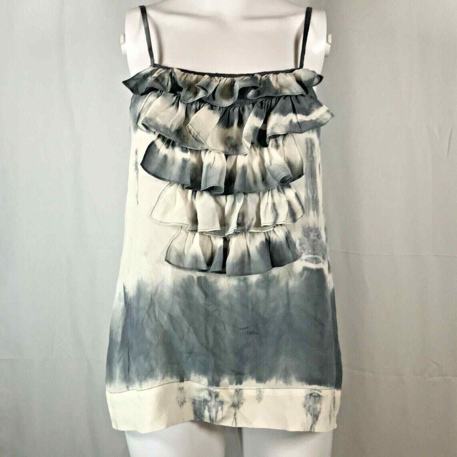 525 america Shirt Womens Sz S Gray White Tie Dye Silk Tiered Ruffle Tank Top