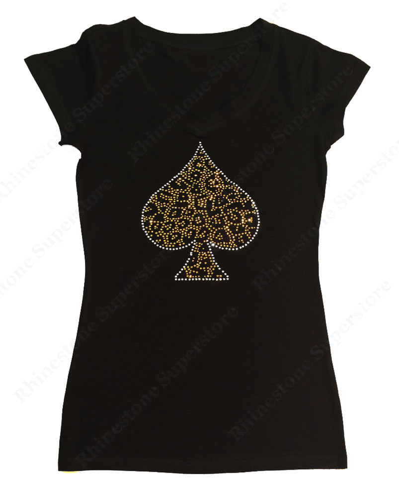 Women’s Rhinestone T-Shirt “Leopard Spade” in S, M, L, XL, 2X, 3X Pick ur color