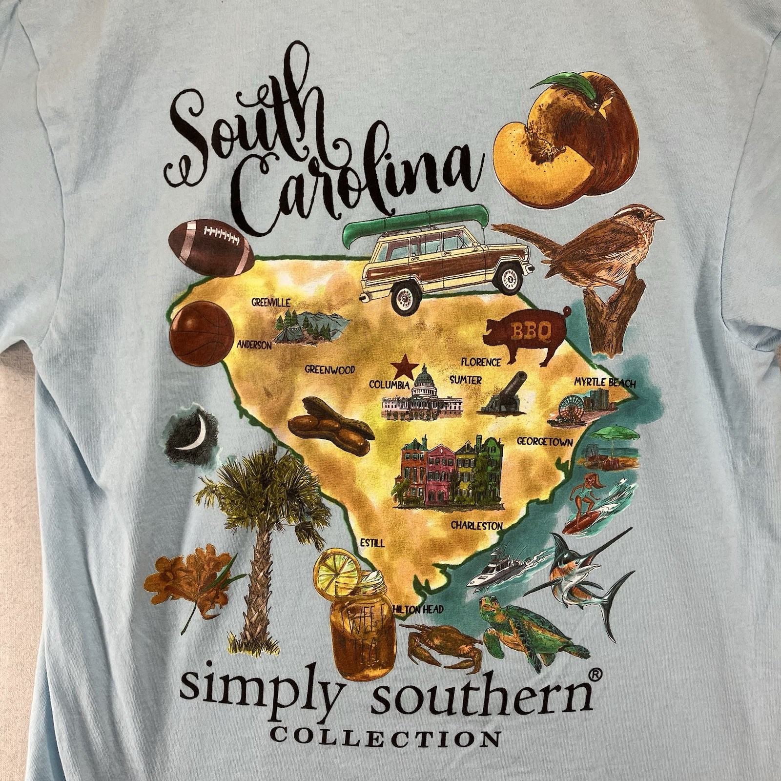 Simply Southern T Shirt Women’s Medium South Carolina State Icon Light Blue NWT