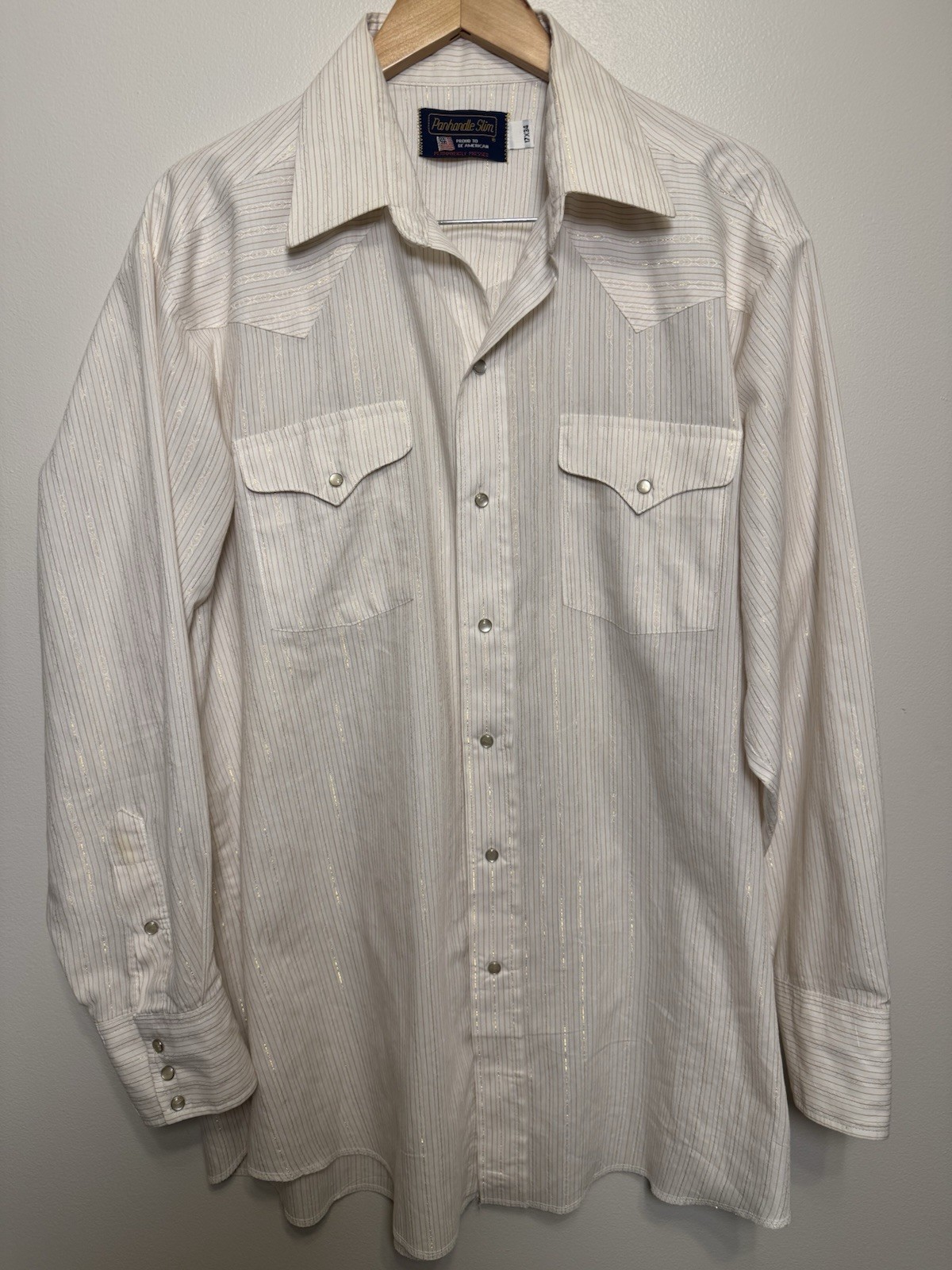 Womens Panhandle Slim Off White Gold Stripe Shimmer Pearl Snap Western 17-34 XL