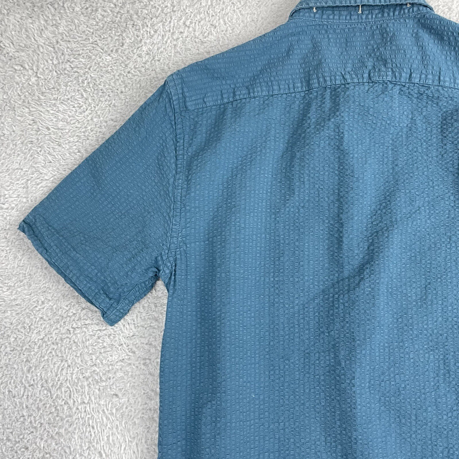 Banana Republic Searsucker Shirt Women Extra Small XS Teal Slim Fit Button Up