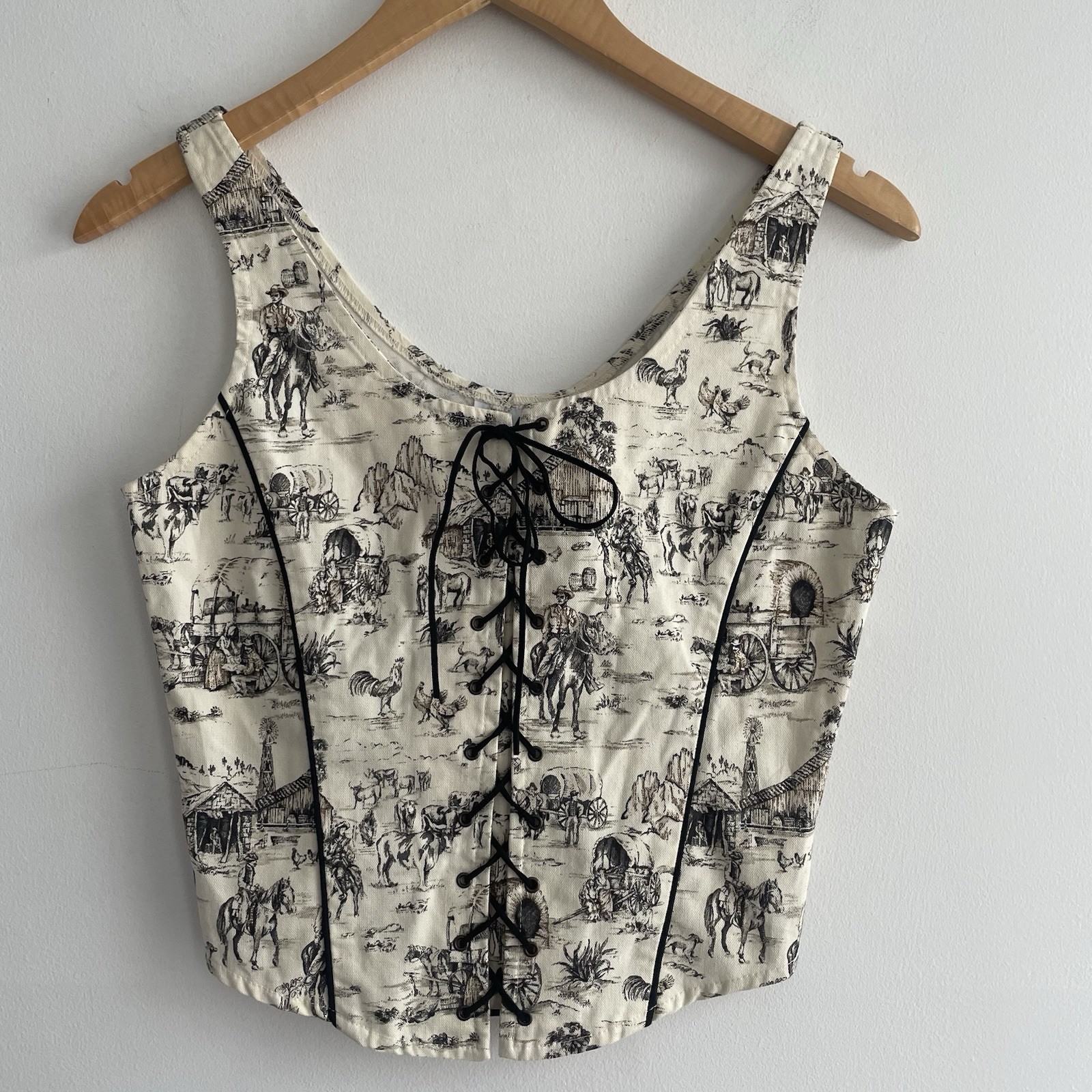 Vtg Banjo Texas Corset Crop Top Sz S Country Western Cowgirl Lace Up Festival