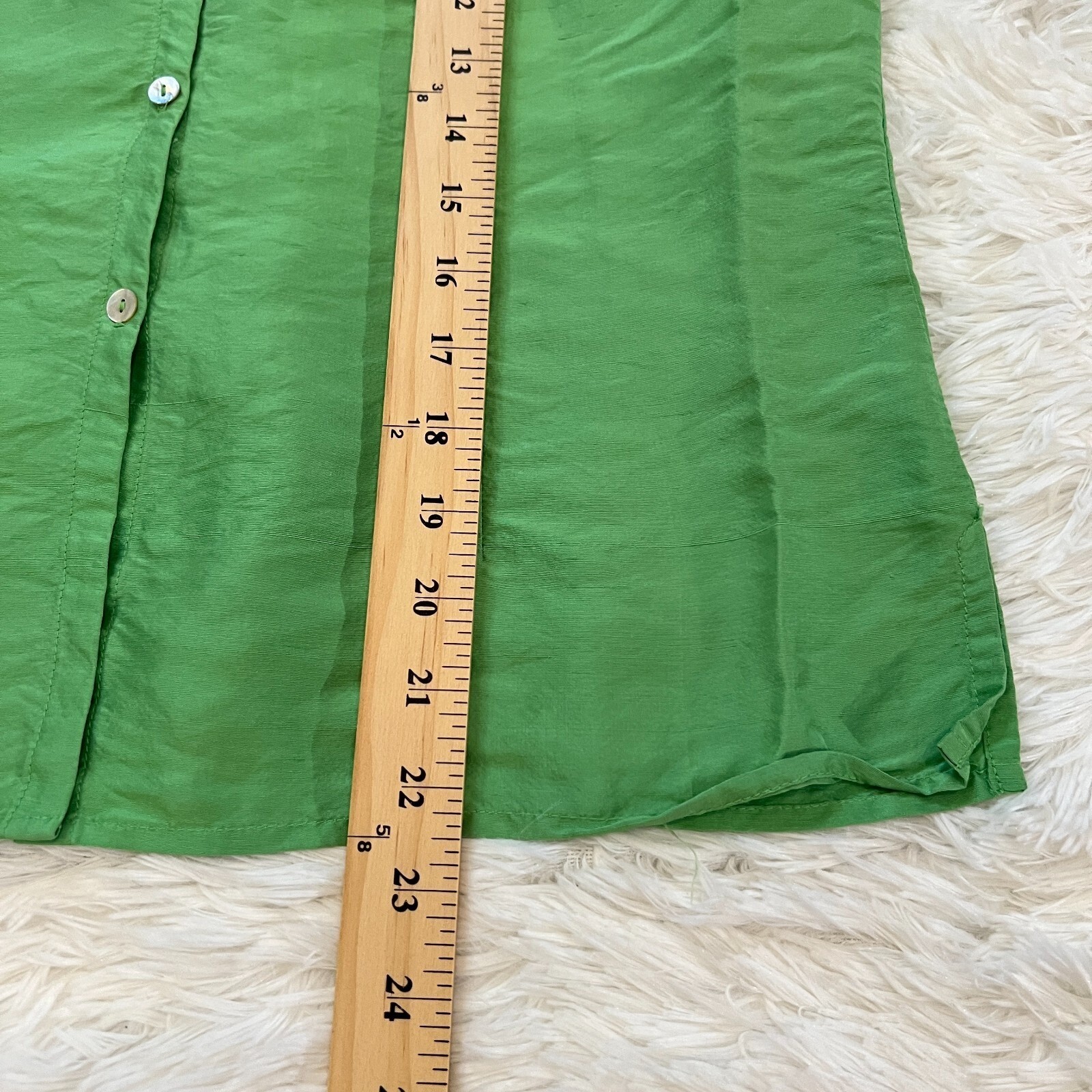 SLB Womens Top Silk Button Up Medium Forest Retro Sleeveless Minimalist 14801