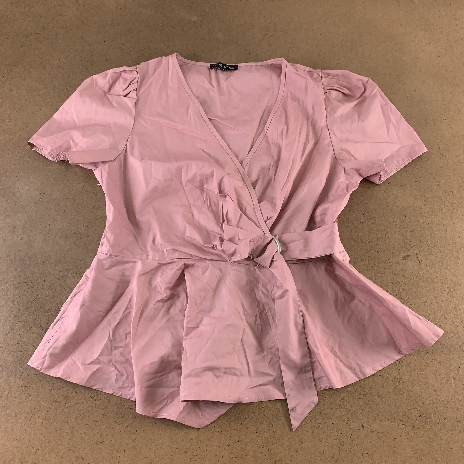 In The Style Women’s Size 22 Mauve Pink Short Puff Sleeve Wrap Blouse New *Flaw