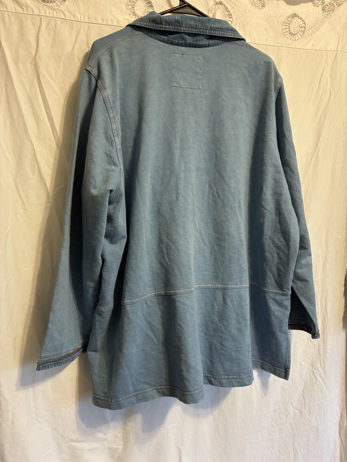 Produce Company Jacket Top Button 1x Cotton + Stretch Knit Blue