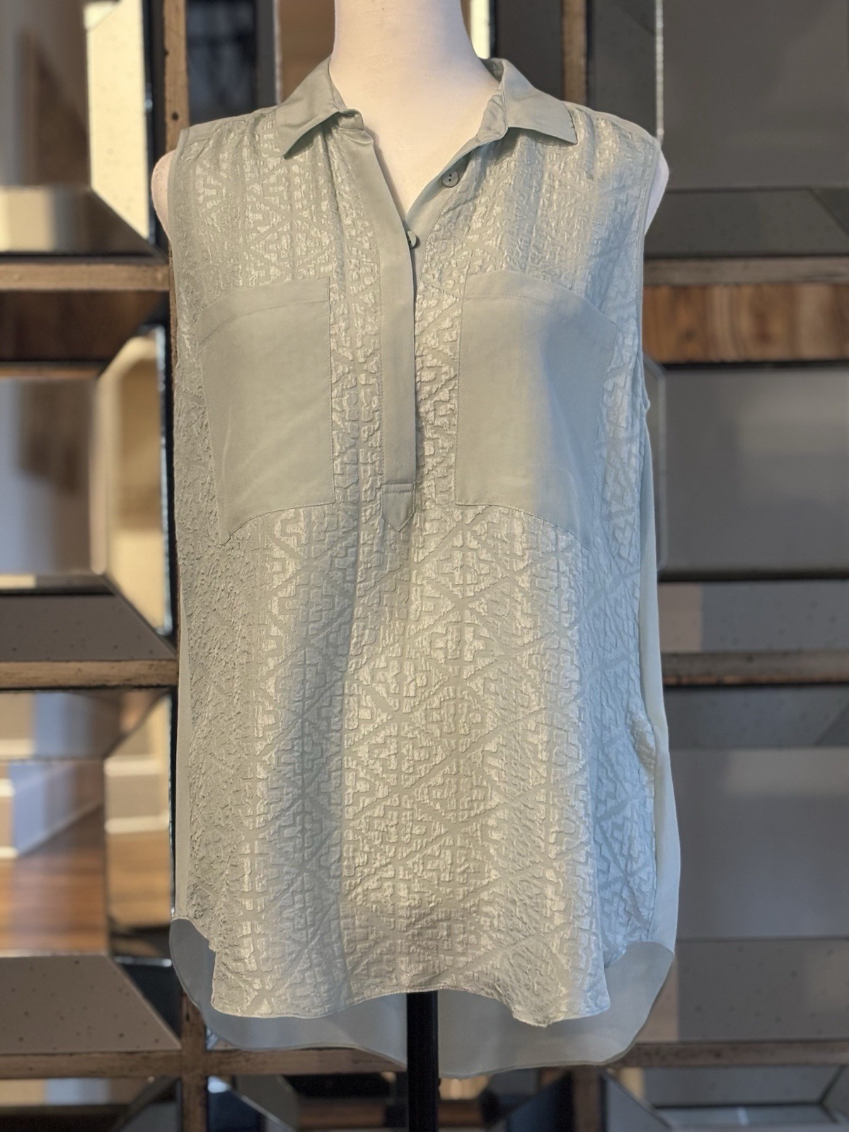Rebecca Taylor Mist Aztec Silk Sleeveless Top Size 0,XS New W/Tags MSRP $225.