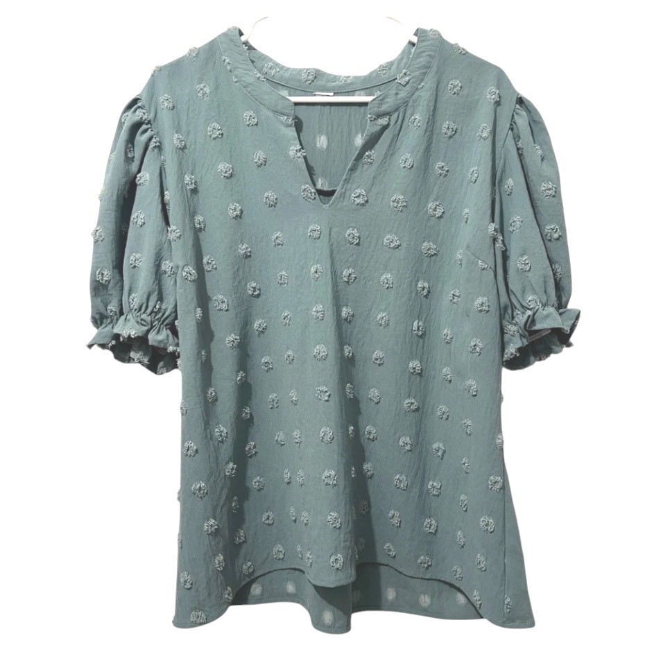 NWT Blooming Jelly SAGE GREEN TOP Clipped Dots Chiffon Lined Puff Sleeves XXL
