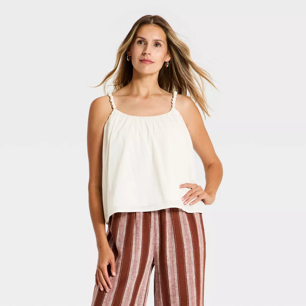 Women Beaded Cami Tank Top – A New Day Cream M