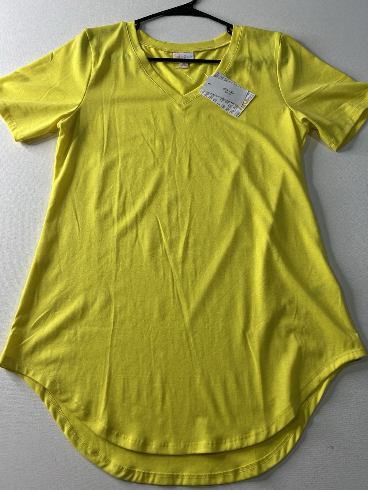 NWT Lularoe XS Iris Yellow Solid Print V-Neck T-Shirt